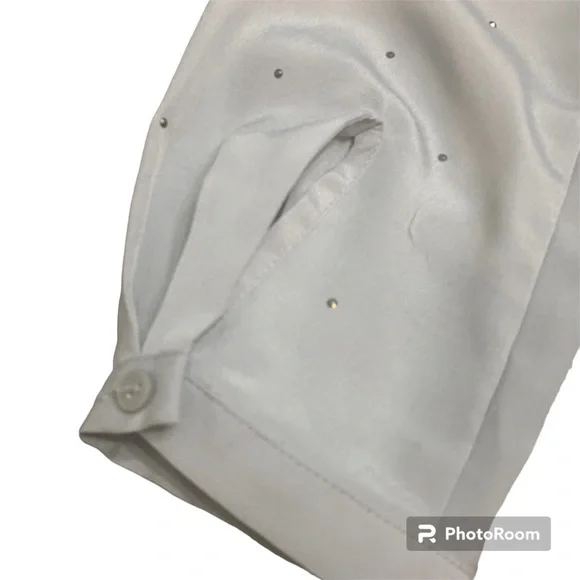 Liz Claiborne Silver Long Sleeve Dressy Rhinestone Button Up Blouse Ladies Sz S - Picture 7 of 10